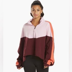 Free People Split Second 1/2 Zip Crop Sweater Purple/Pink Combo Large